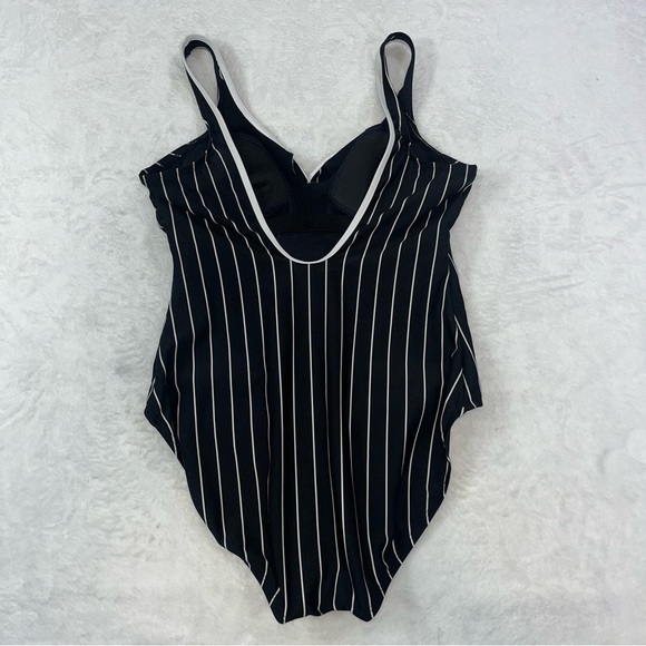 Vtg Cole of California One Piece Swimsuit Sz 16 Vertical Striped Black Pin Up - Picture 4 of 11
